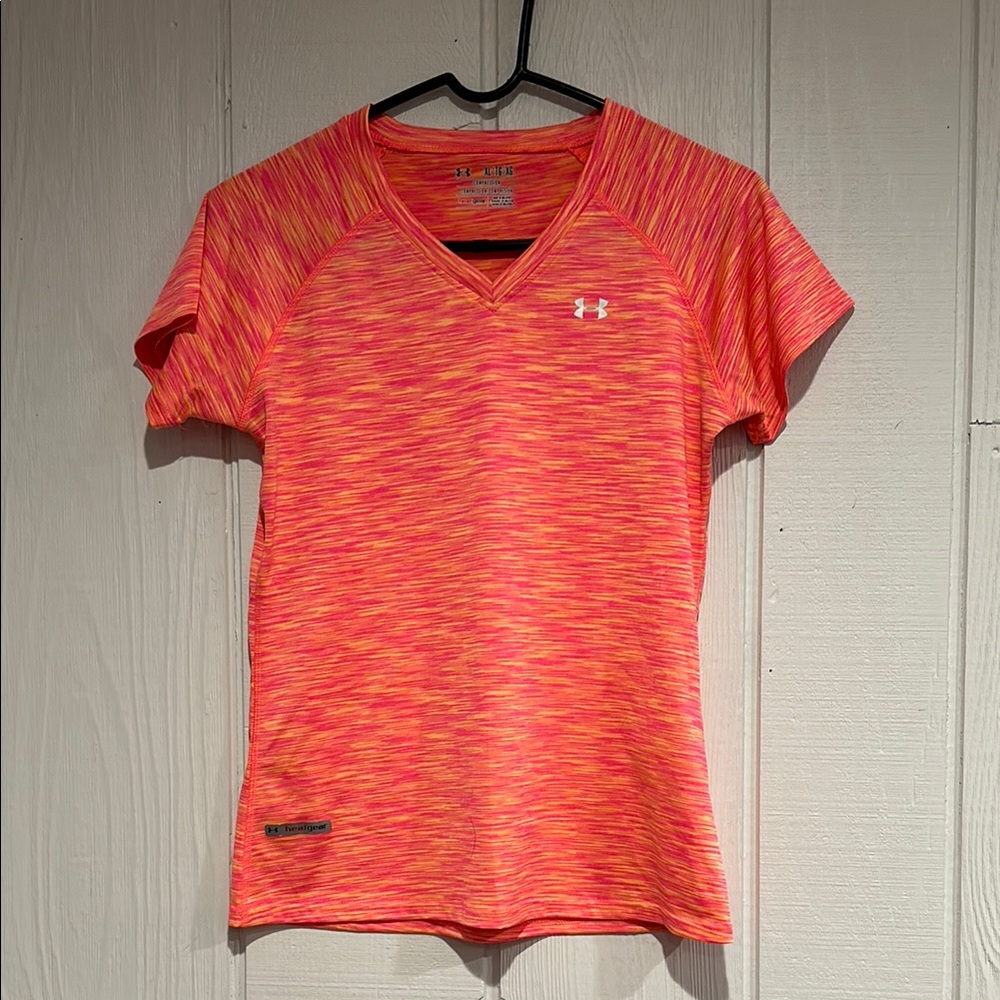 Under Armour Youth Pink/Orange V-Neck Compression Top